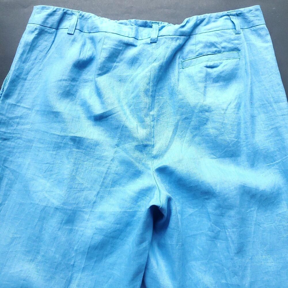 NEW Coldwater Creek Linen Trousers Womens 16 Blue Willow Fit Pants 35 x 32 - Picture 3 of 11